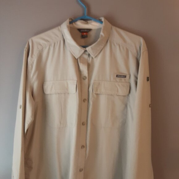 Eddie Bauer UPF Guide Tan/Cream Long-Sleeved Button Up Tech Shirt,  Large Tall - Picture 2 of 14